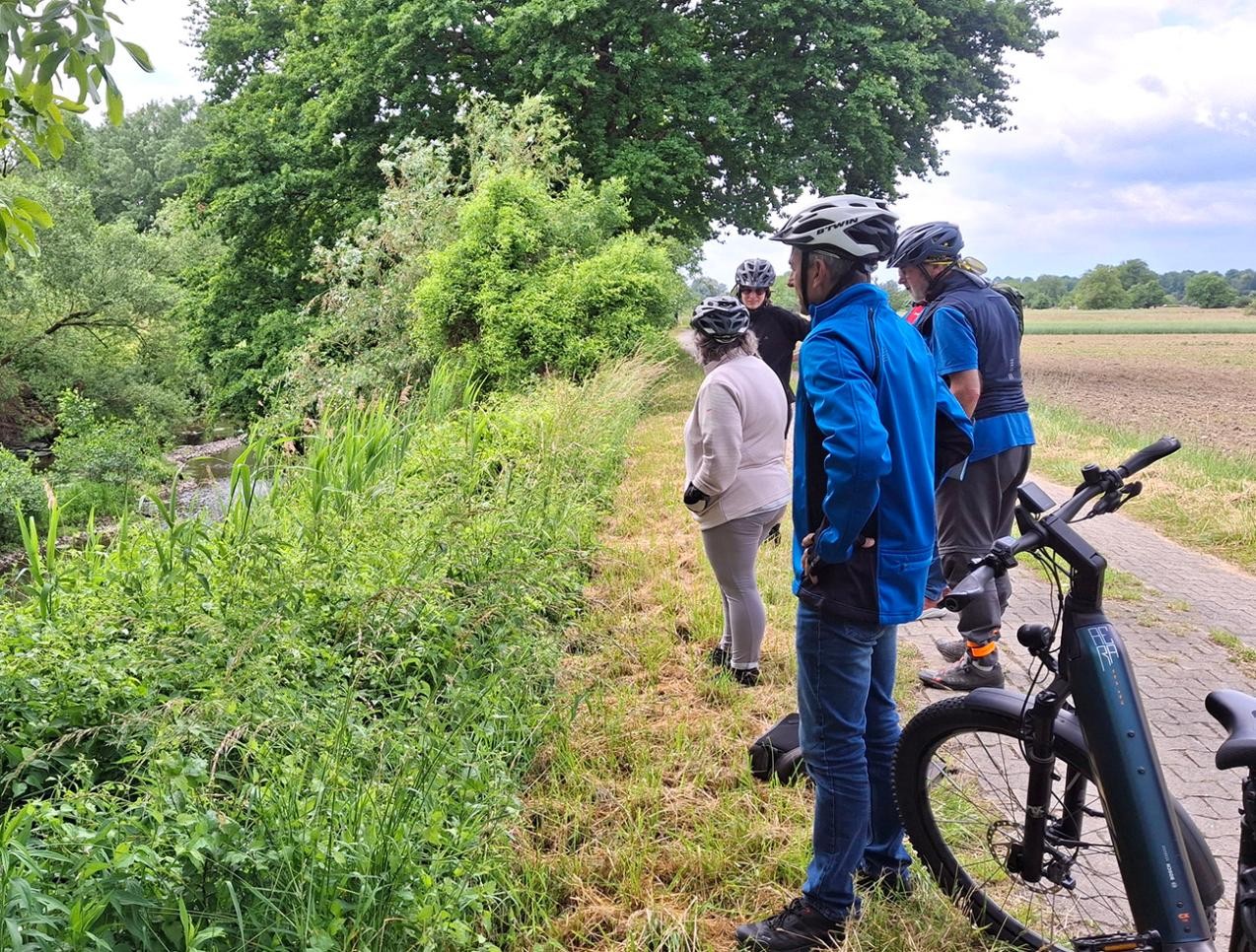 Fahrradtour Sanddünen und Niedermoore. Foto: Stadt Rastatt/Kerstin Bausch Radfahrer auf dem Rheindamm in Plittersdorf